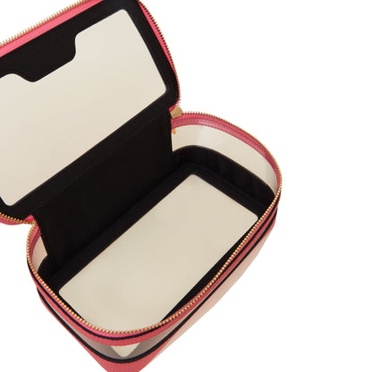 Women's Faux Leather Pink Clear Make Up Bag