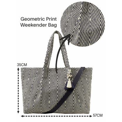 Women's Blue Geometric Print Weekender Bag