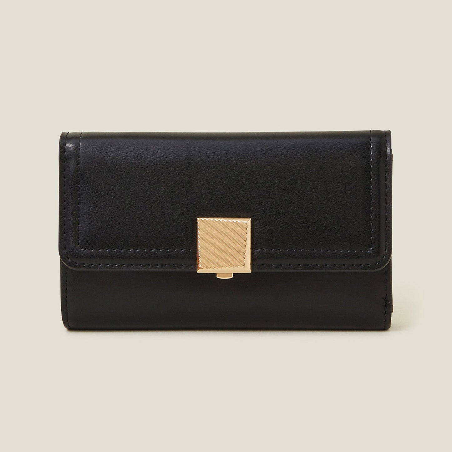 Women's Black Square Push-Lock Wallet