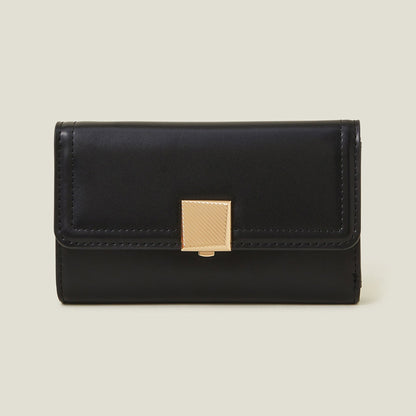 Women's Black Square Push-Lock Wallet