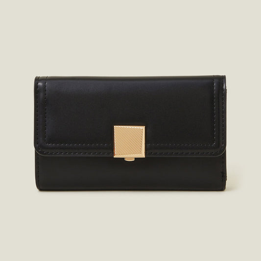 Women's Black Square Push-Lock Wallet