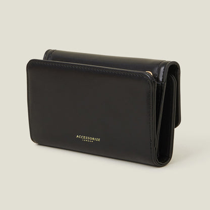 Women's Black Square Push-Lock Wallet