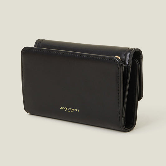 Women's Black Square Push-Lock Wallet