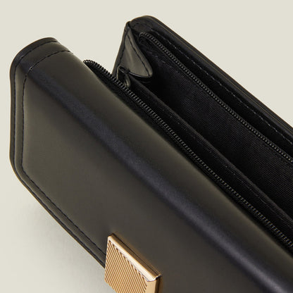 Women's Black Square Push-Lock Wallet
