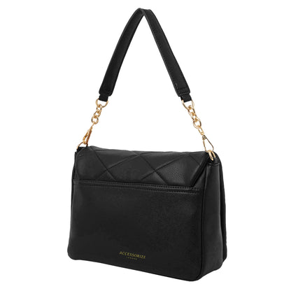 Women's Black Large Quilted Sling Bag