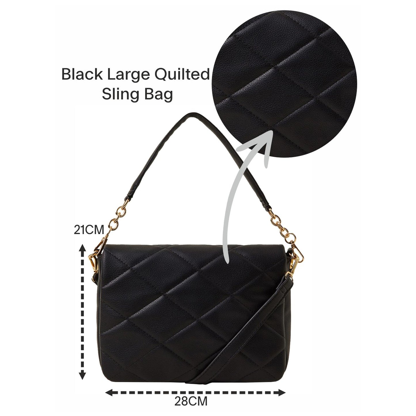 Women's Black Large Quilted Sling Bag