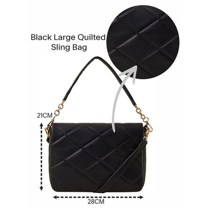Women's Black Large Quilted Sling Bag