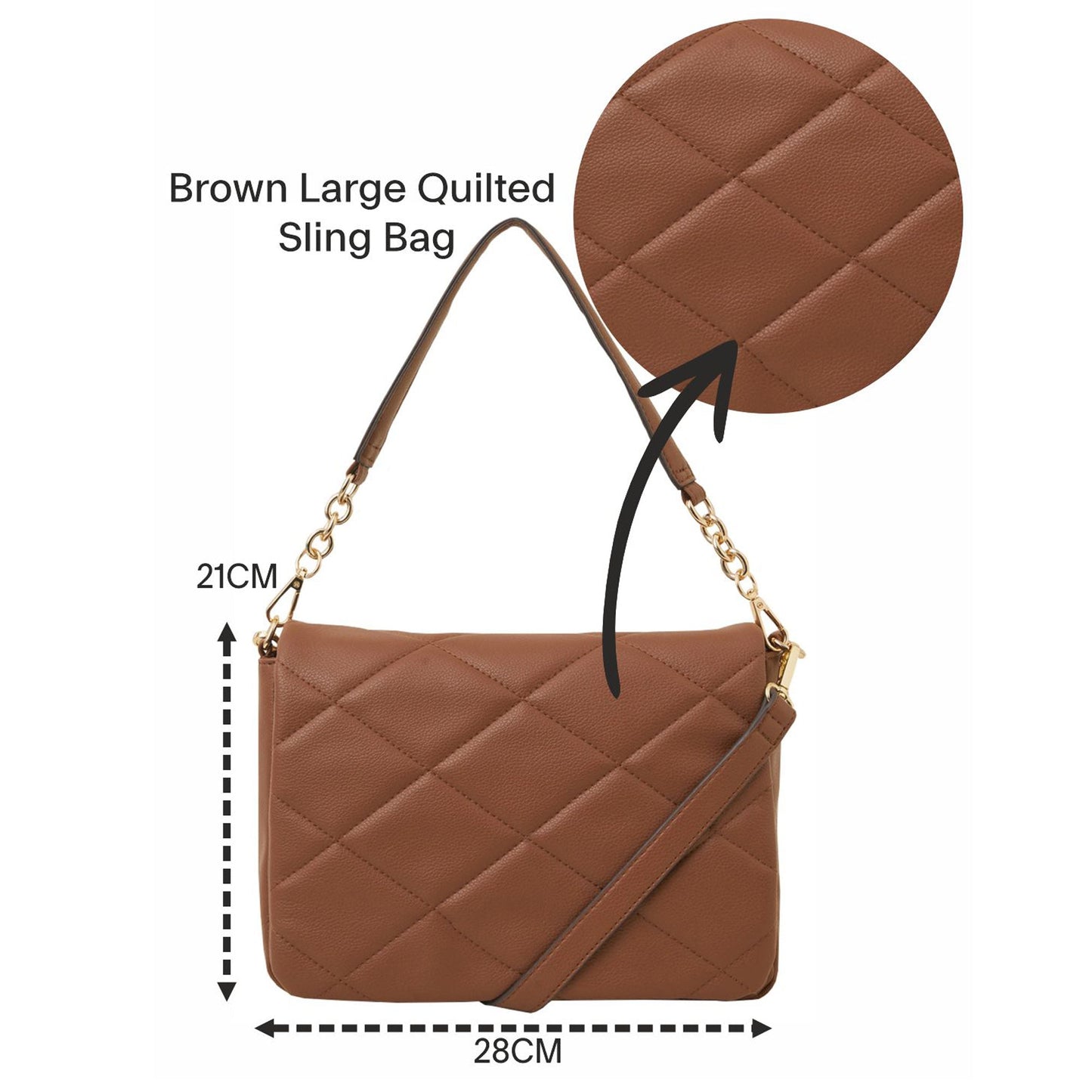 Women's Brown Large Quilted Sling Bag