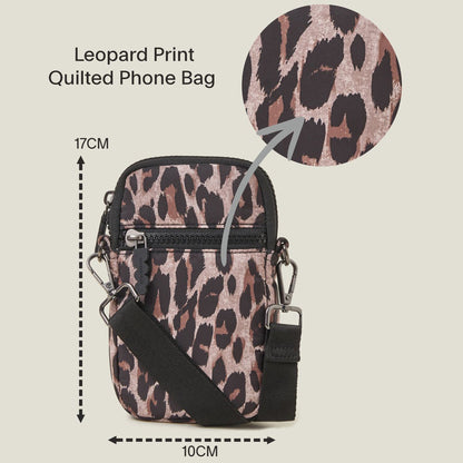Women's Leopard Print Quilted Phone Bag