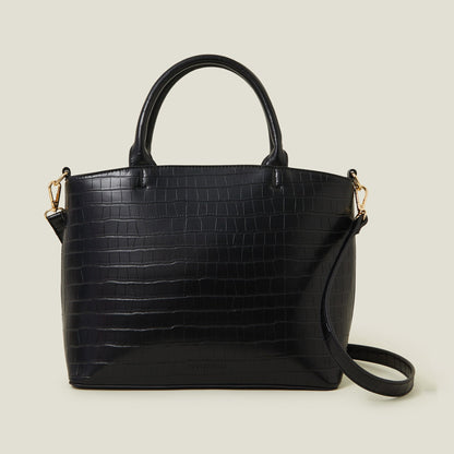 Women's Black Faux Croc Handheld Bag