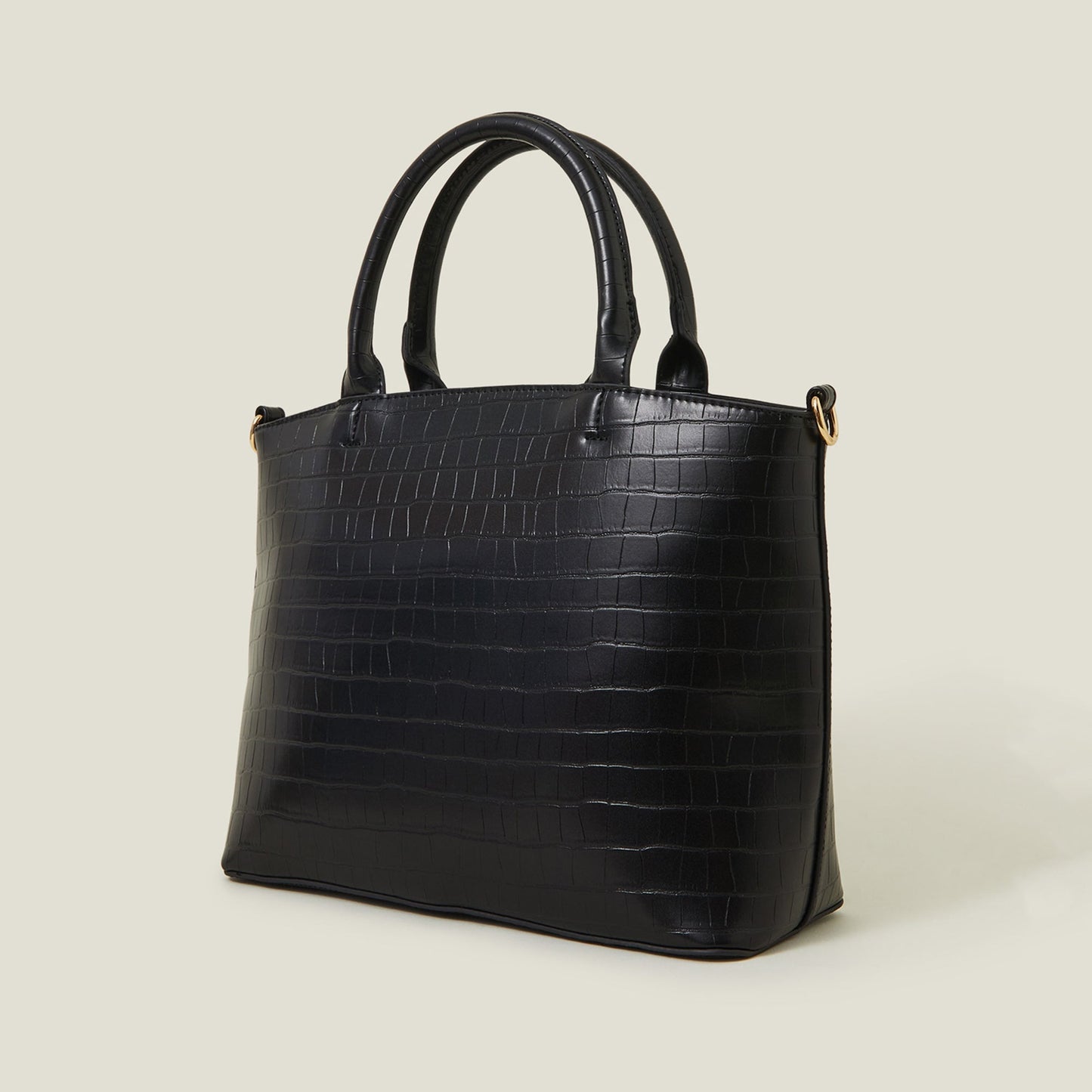 Women's Black Faux Croc Handheld Bag