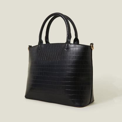 Women's Black Faux Croc Handheld Bag