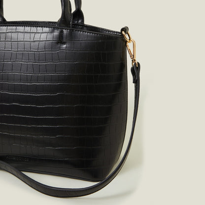 Women's Black Faux Croc Handheld Bag