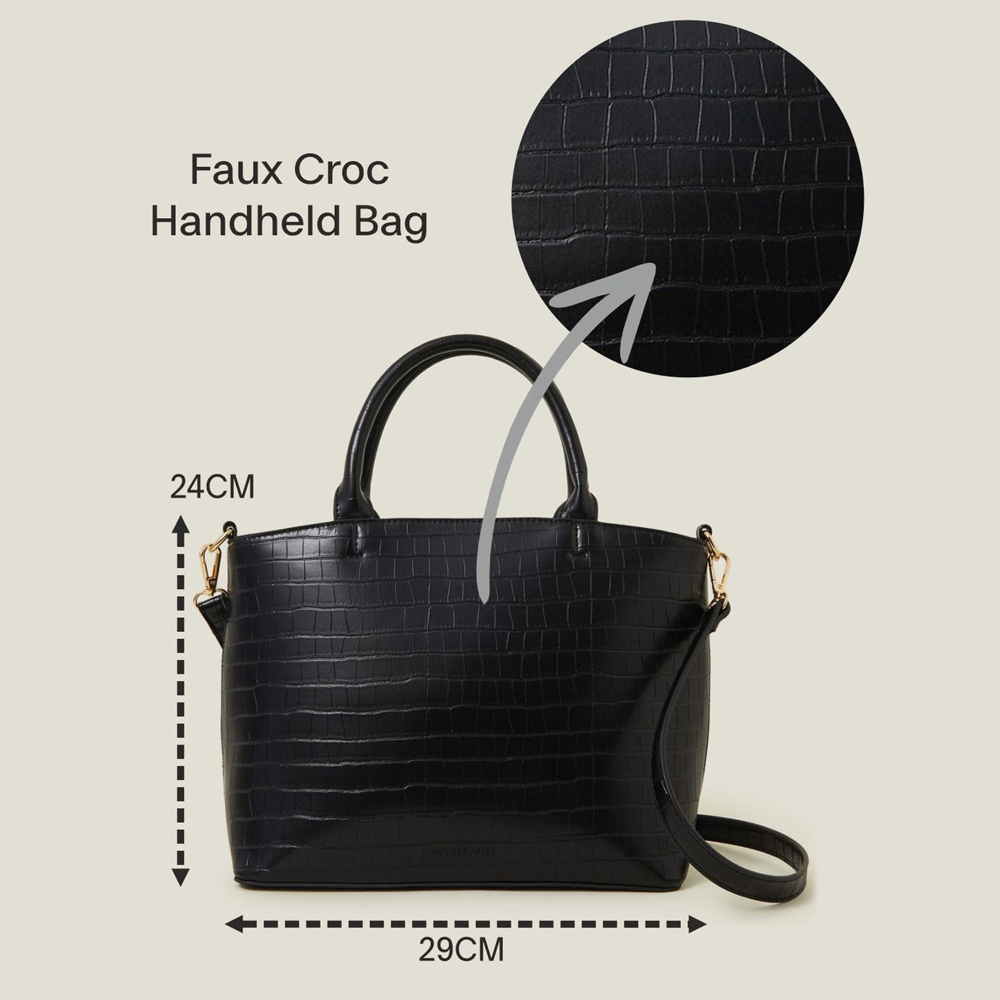 Women's Black Faux Croc Handheld Bag