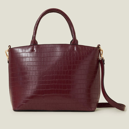 Women's Maroon Faux Croc Handheld Bag