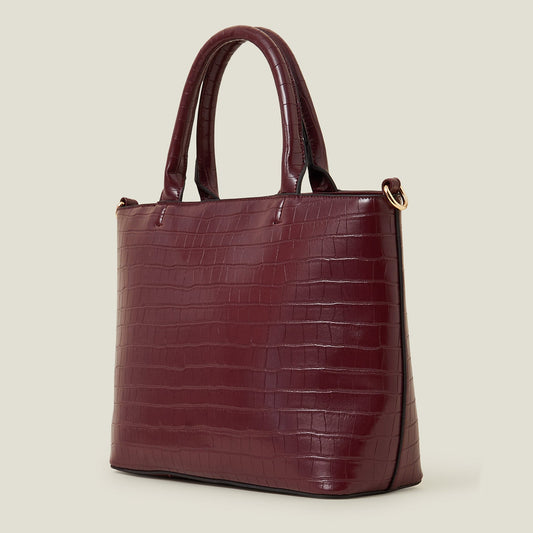 Women's Maroon Faux Croc Handheld Bag