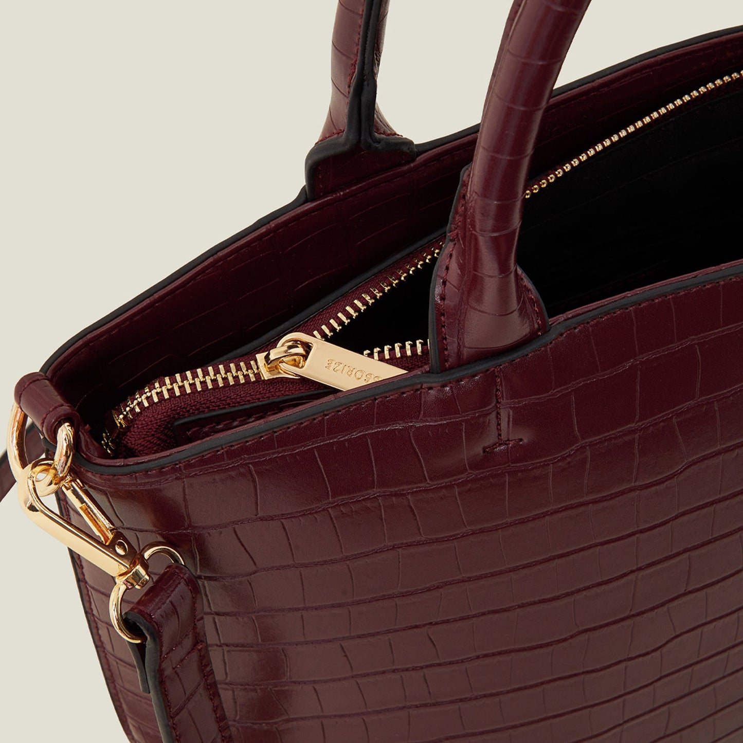 Women's Maroon Faux Croc Handheld Bag