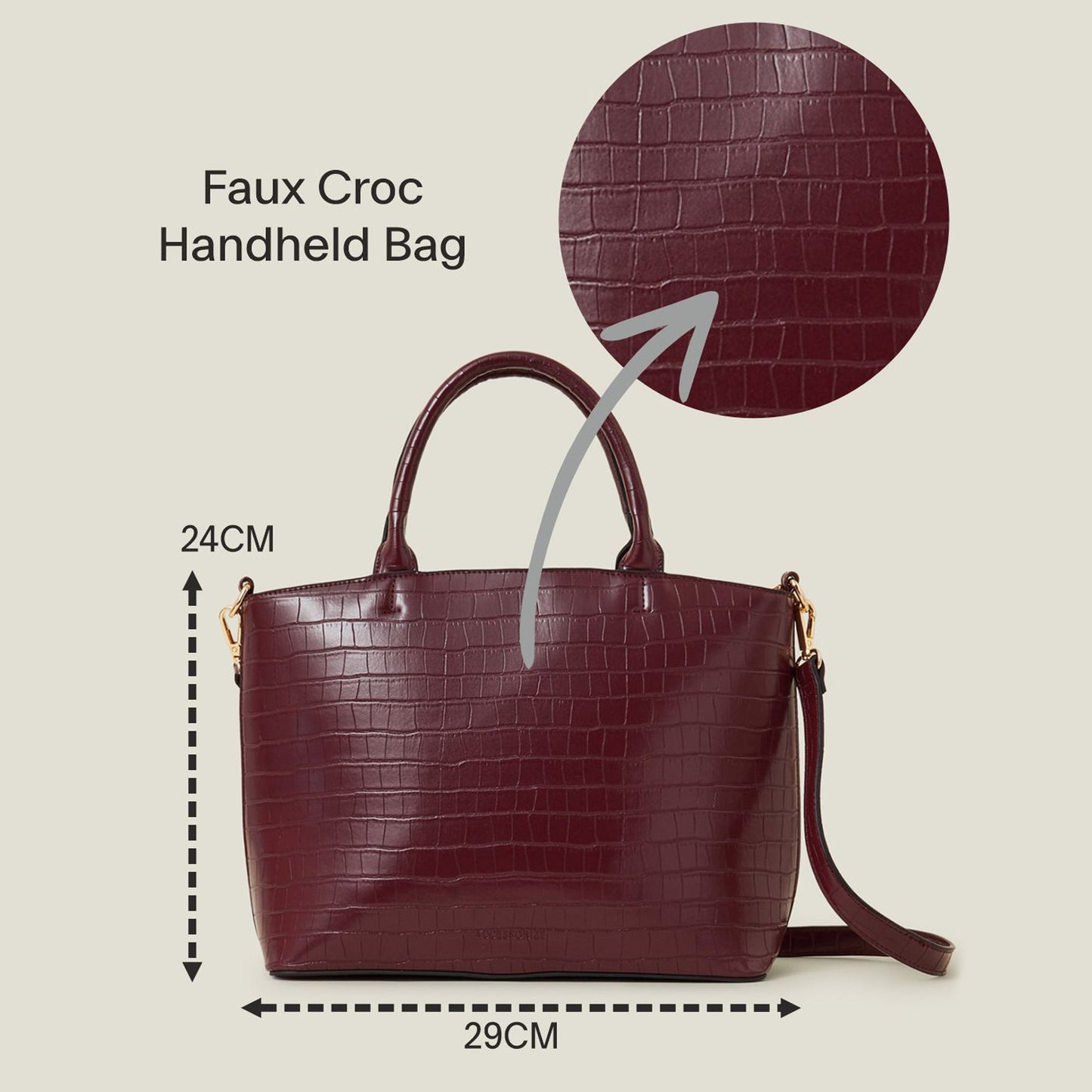 Women's Maroon Faux Croc Handheld Bag