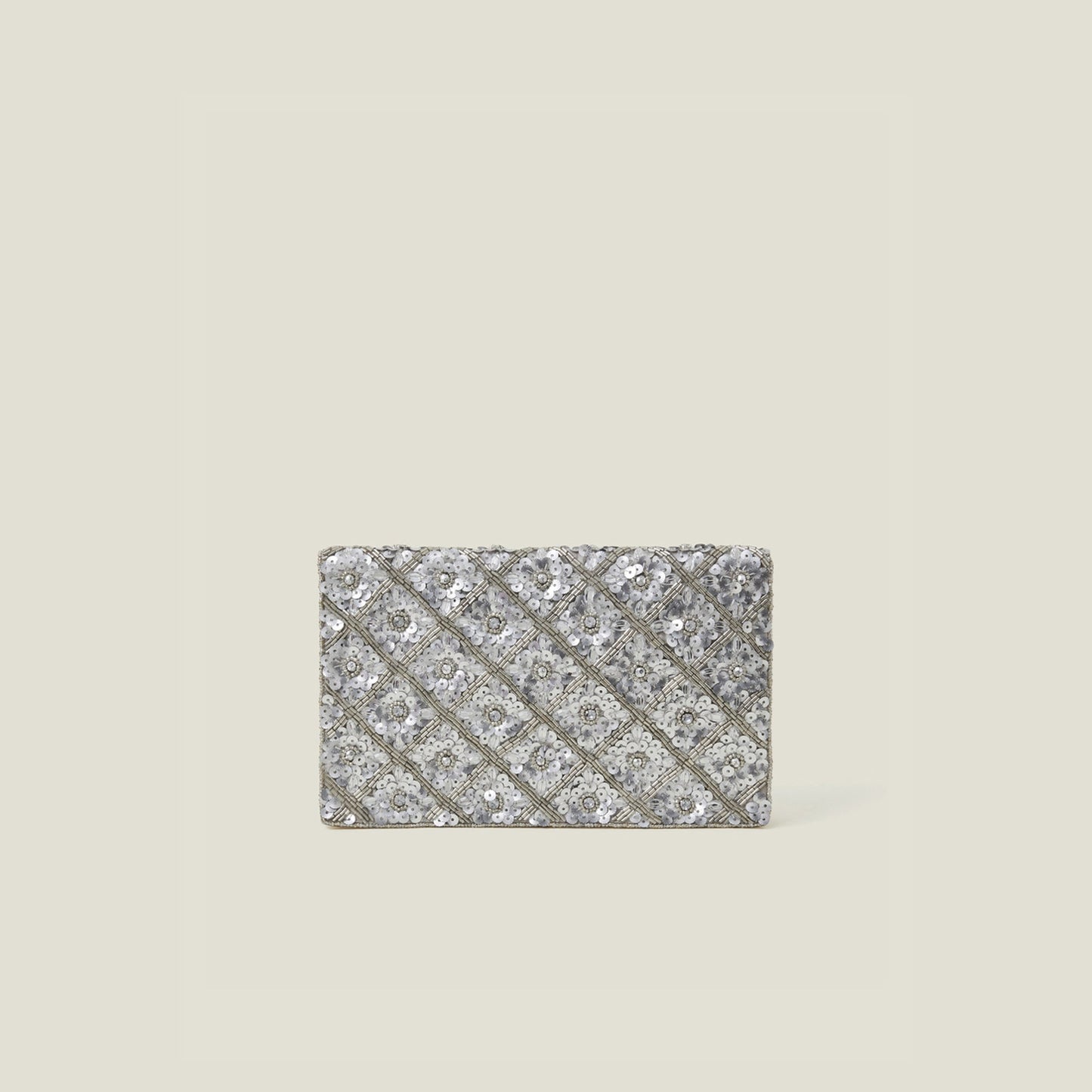 Silver Tianna Metallic Embellished Clutch Bag