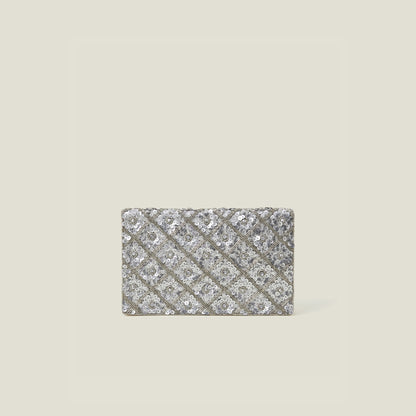 Silver Tianna Metallic Embellished Clutch Bag