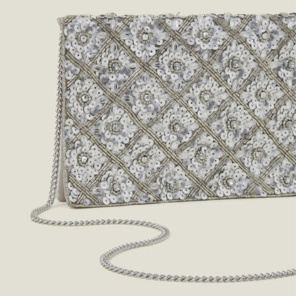Silver Tianna Metallic Embellished Clutch Bag