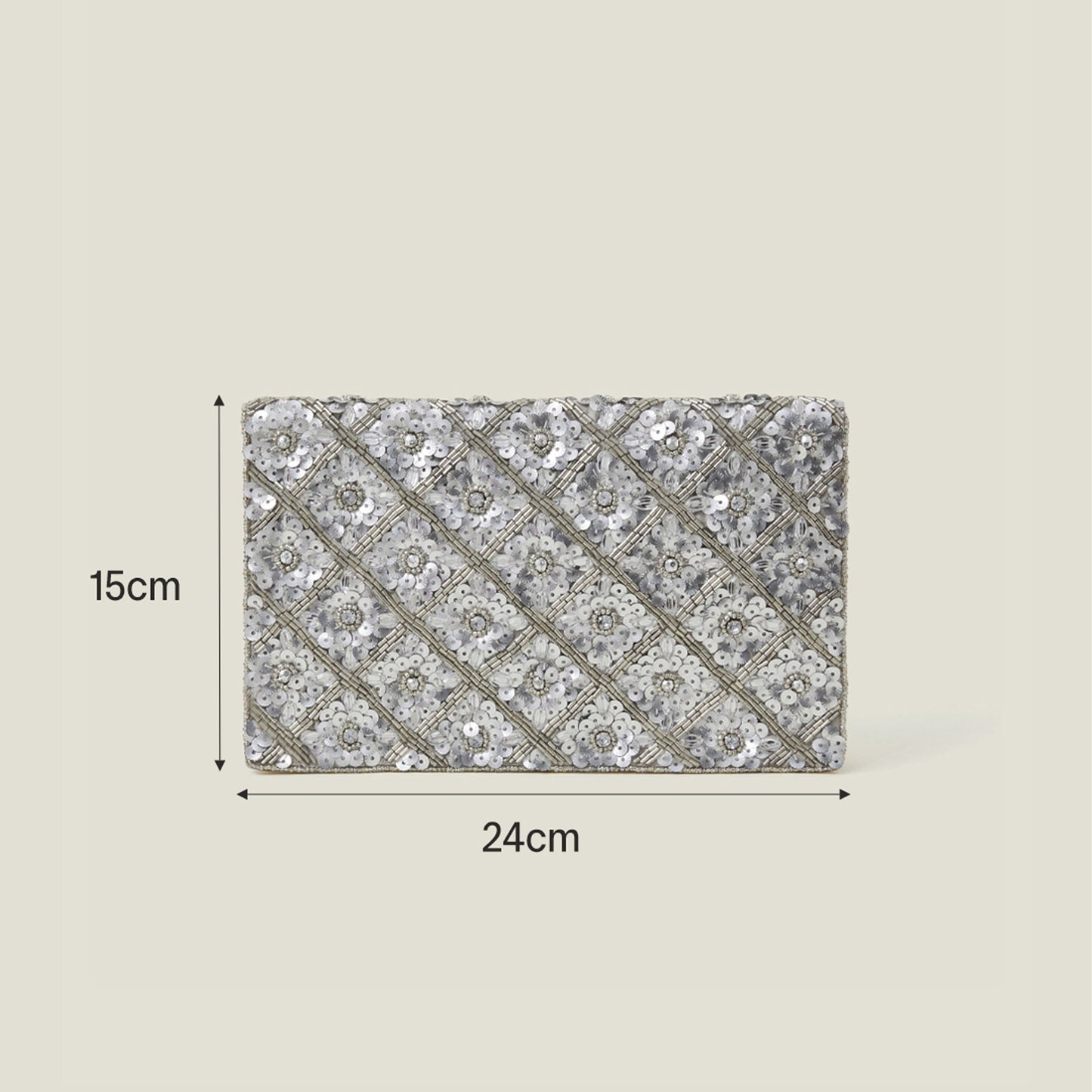 Silver Tianna Metallic Embellished Clutch Bag