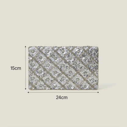 Silver Tianna Metallic Embellished Clutch Bag