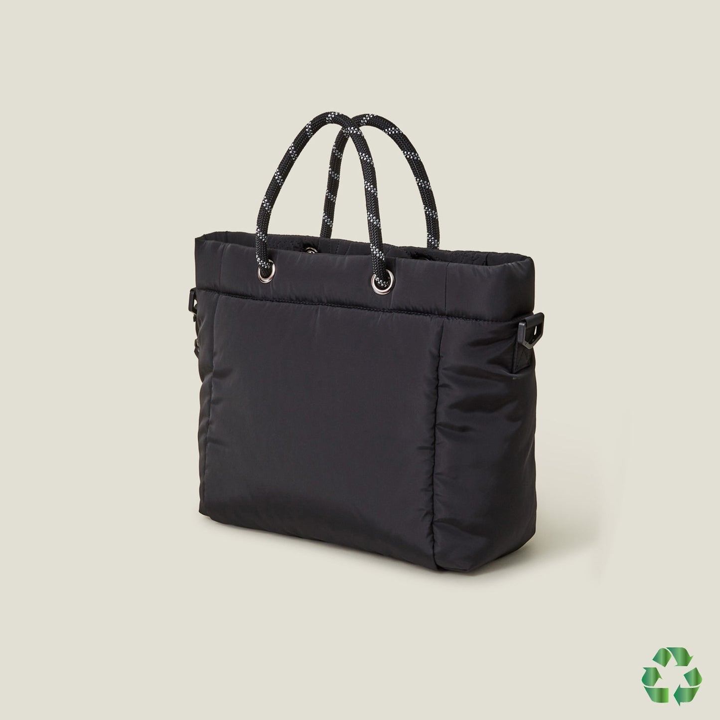 Black Recycled Polyester Floral Quilted Hand Bag