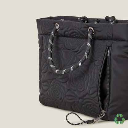 Black Recycled Polyester Floral Quilted Hand Bag