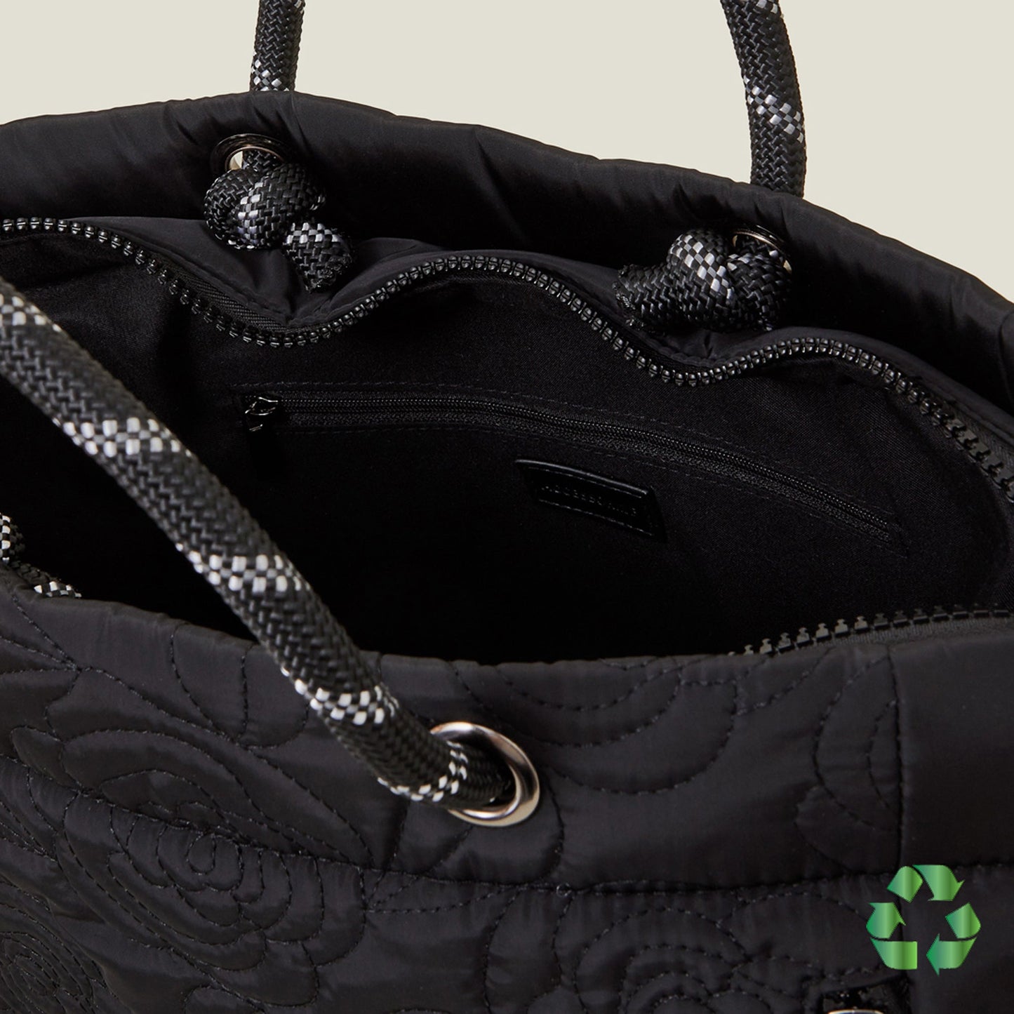 Black Recycled Polyester Floral Quilted Hand Bag