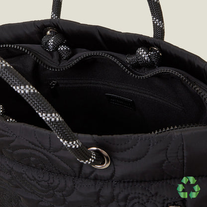Black Recycled Polyester Floral Quilted Hand Bag