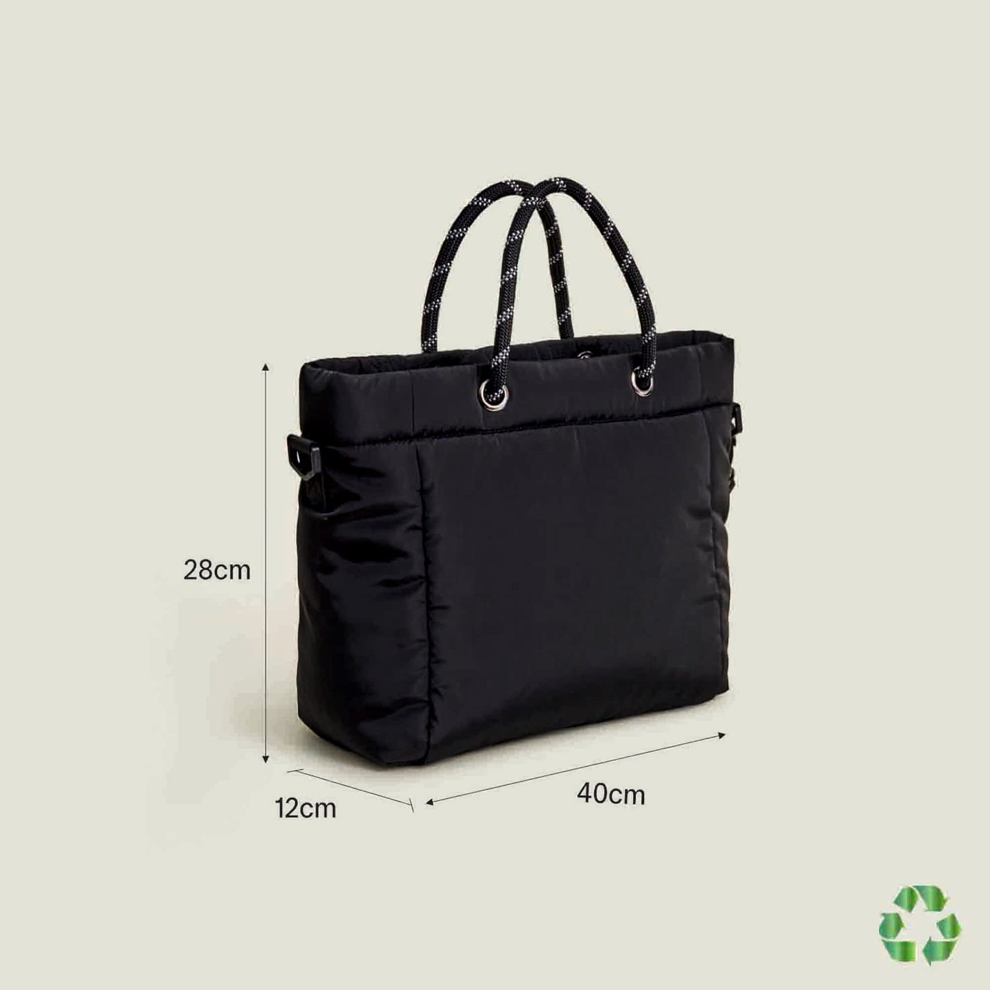 Black Recycled Polyester Floral Quilted Hand Bag