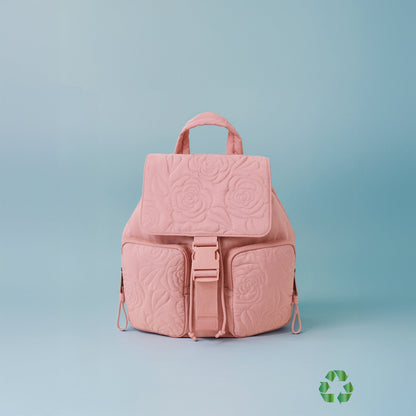Pink Recycled Polyester Floral Quilted Backpack