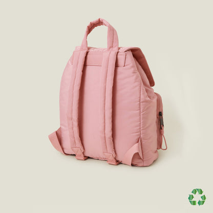 Pink Recycled Polyester Floral Quilted Backpack