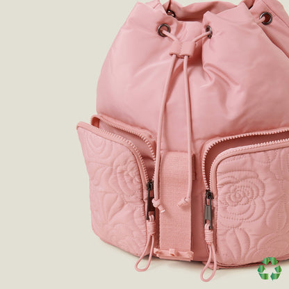 Pink Recycled Polyester Floral Quilted Backpack