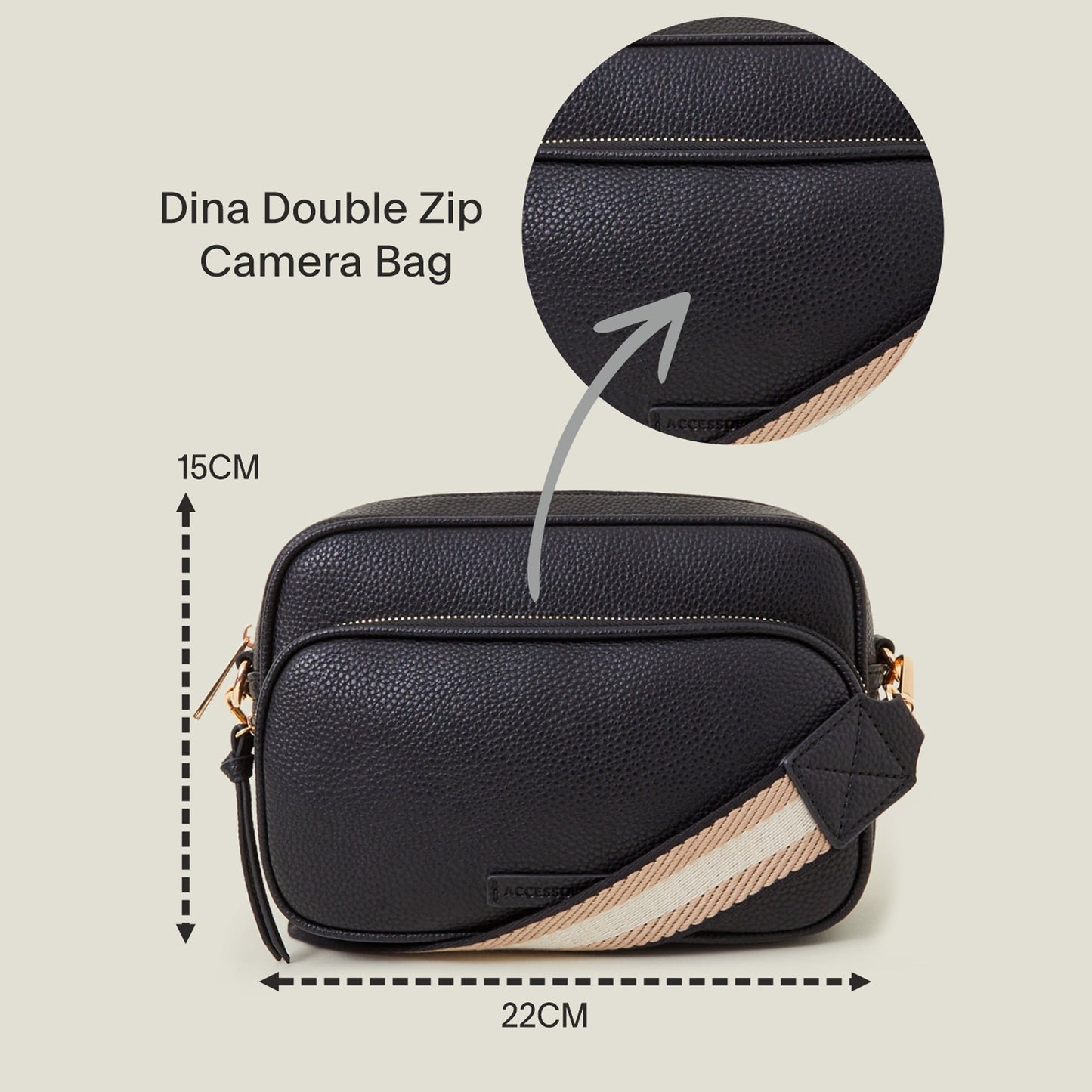 Women's Black Dina Double Zip Camera Bag