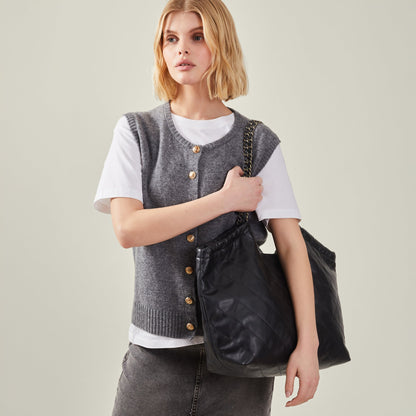 Black Chain Strap Faux Leather Shoulder Bag