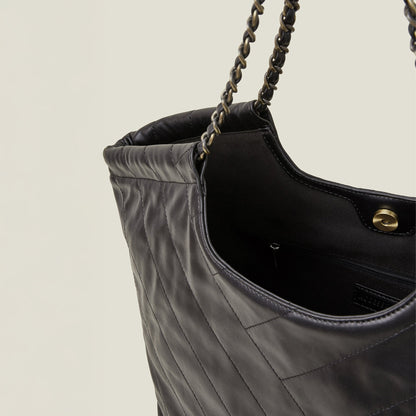 Black Chain Strap Faux Leather Shoulder Bag