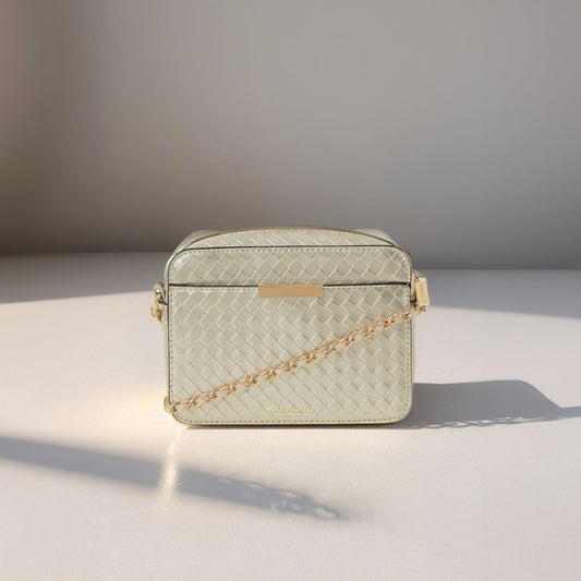Gold Metallic Weave Sling Bag
