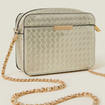Gold Metallic Weave Sling Bag