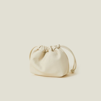 Cream Studded Drawstring Pouch Bag