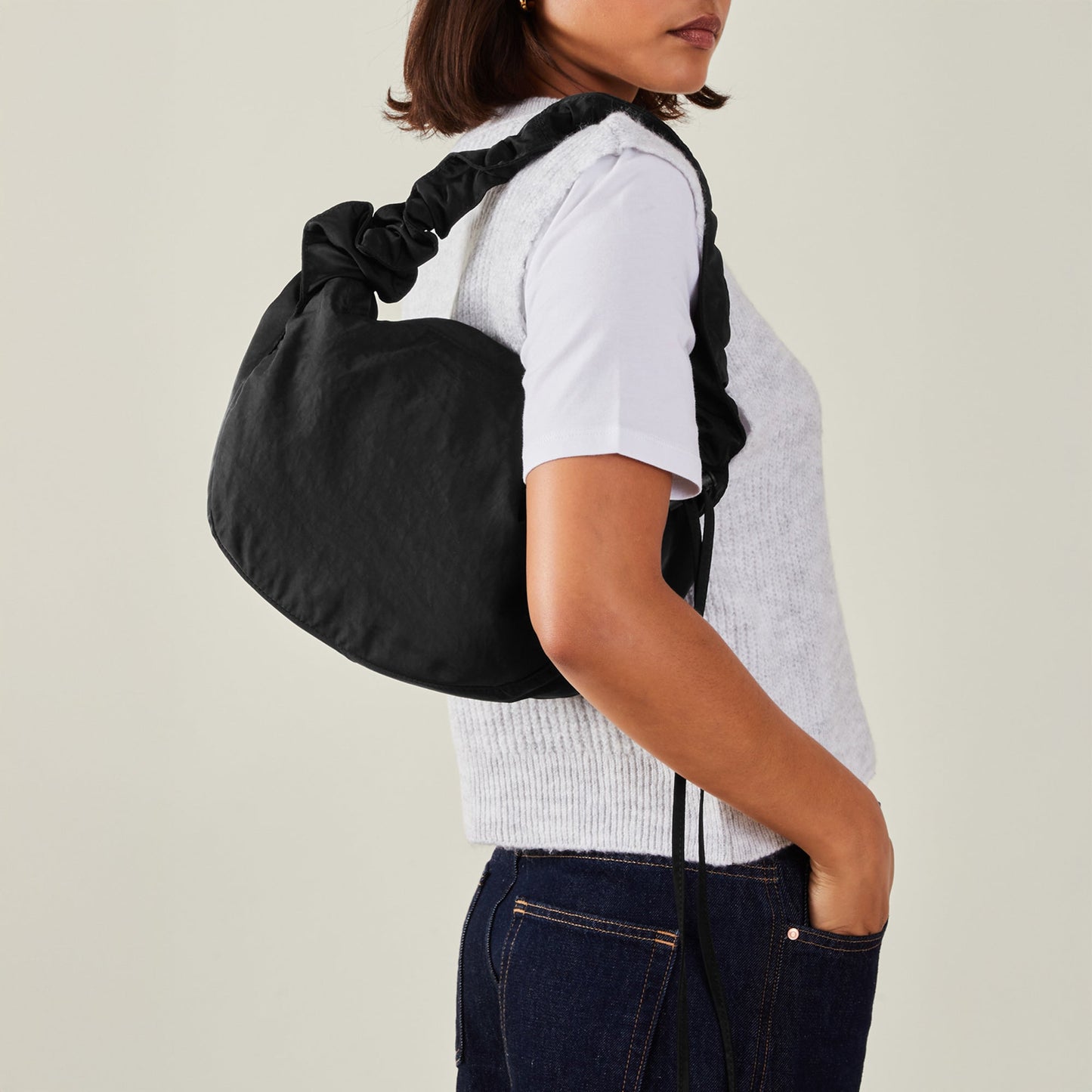 Black Ruched Strap Sling Bag