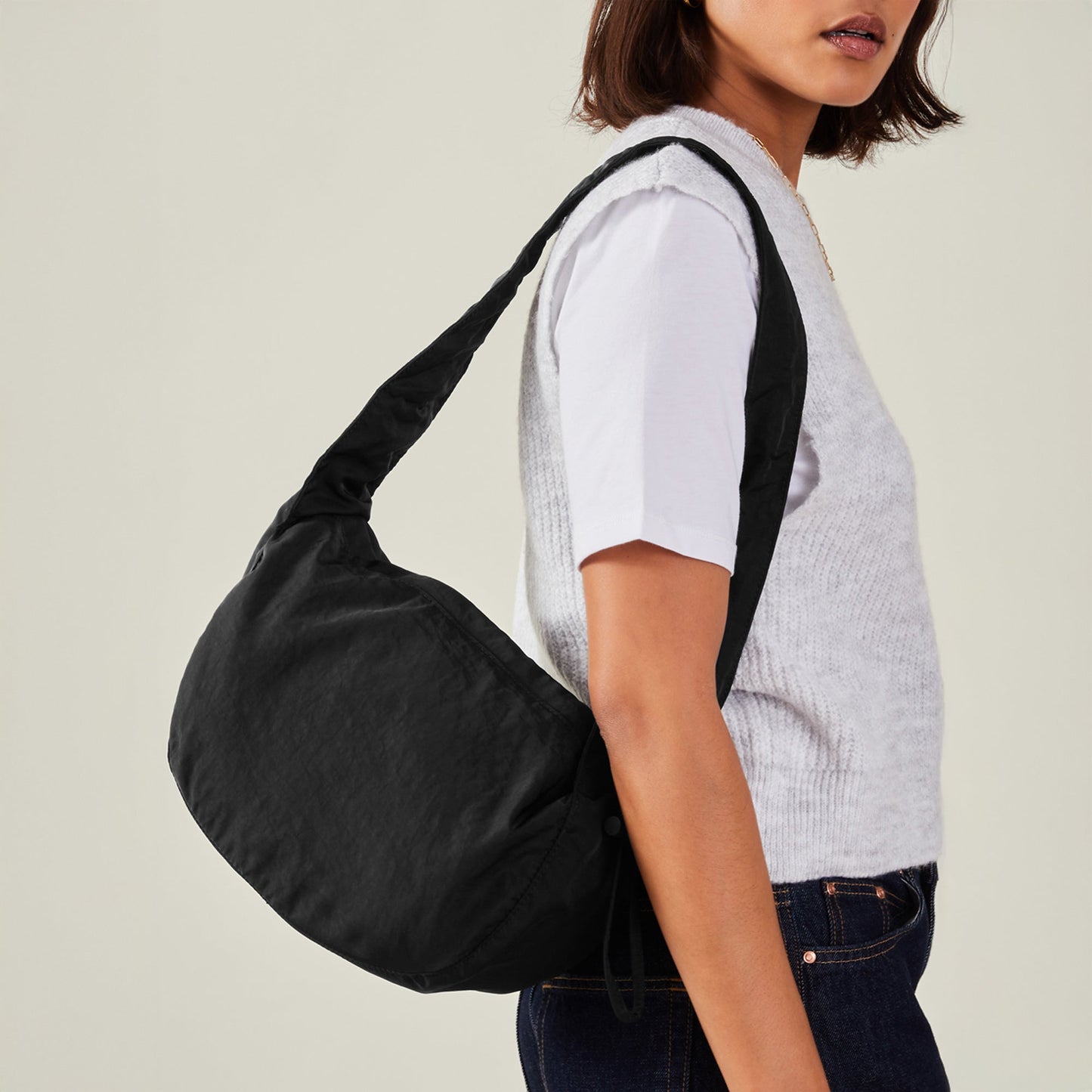 Black Ruched Strap Sling Bag