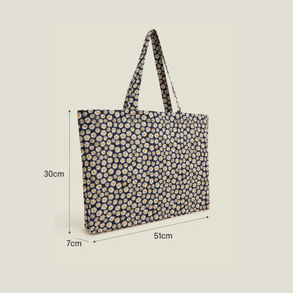 Blue Daisy Print Cotton Shopper Bag