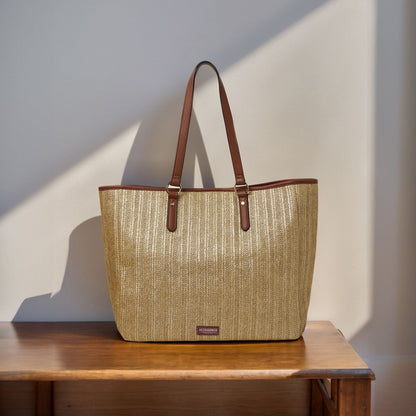 Gold Large Metallic Raffia Shopper Bag