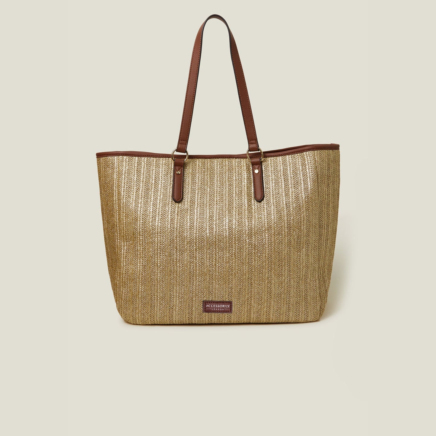 Gold Large Metallic Raffia Shopper Bag
