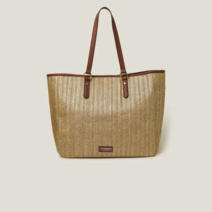 Gold Large Metallic Raffia Shopper Bag