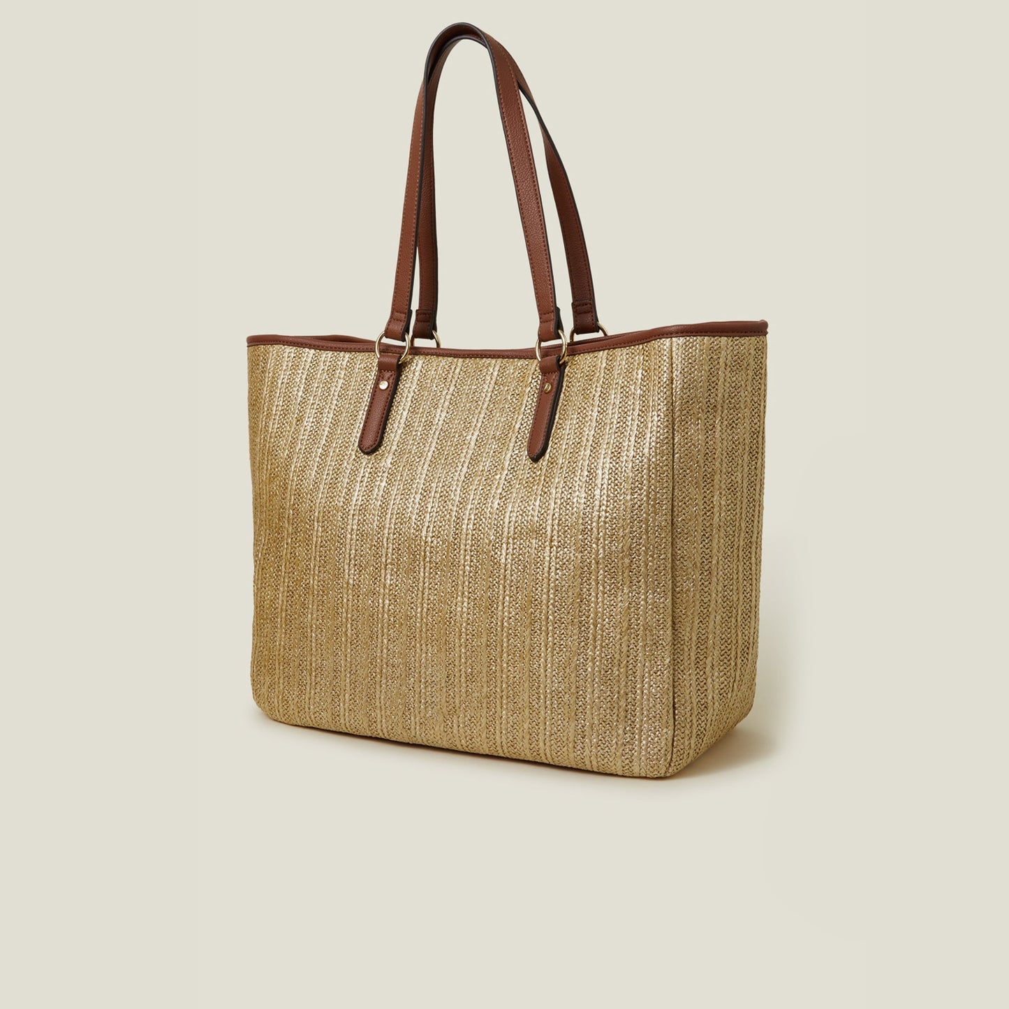 Gold Large Metallic Raffia Shopper Bag