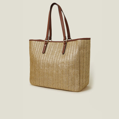 Gold Large Metallic Raffia Shopper Bag