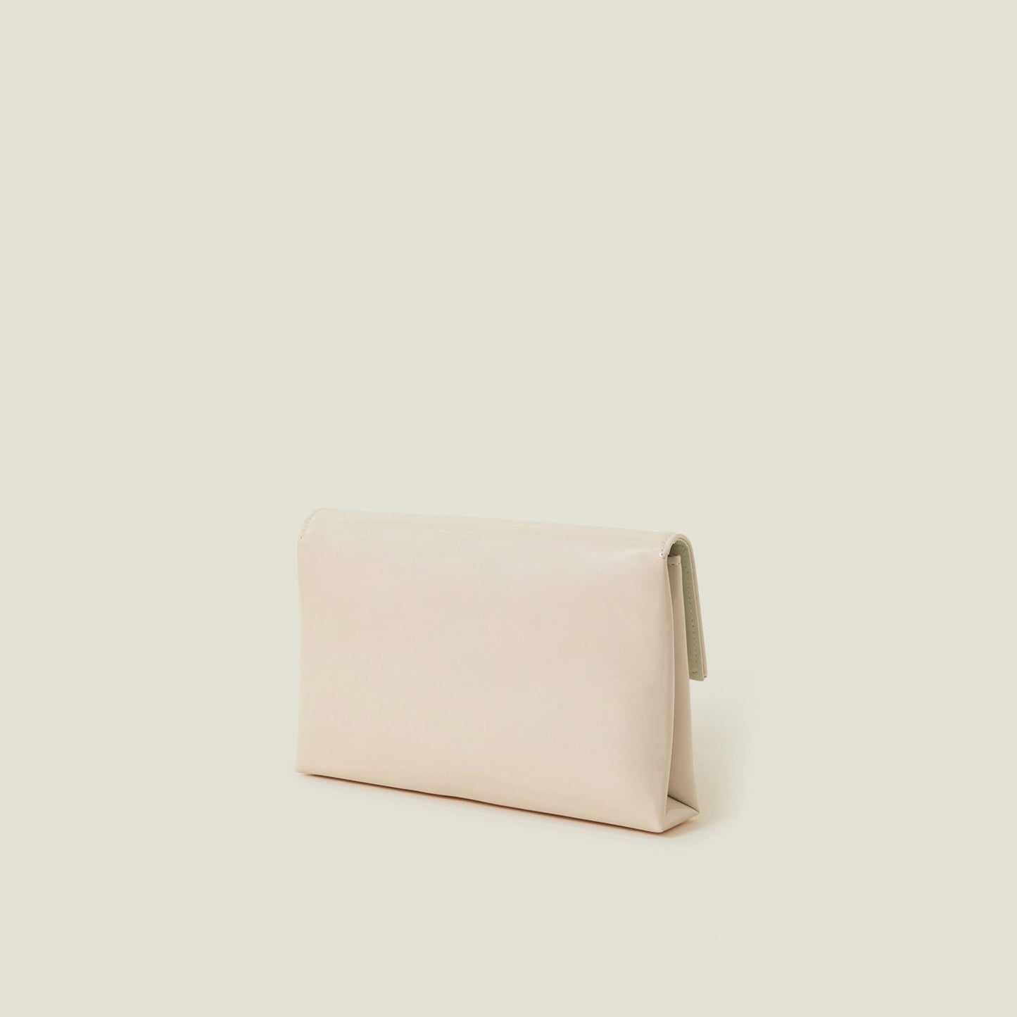 Nude Patent Fold-Over Clutch Bag